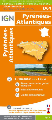 Pyrénées Atlantiques departement 1:150.000 mapa IGN