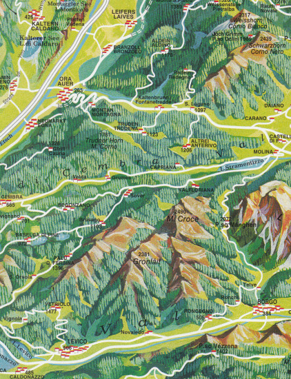 detail Dolomity - Dolomites Road & Panoramic Map 1:200t mapa TABACCO