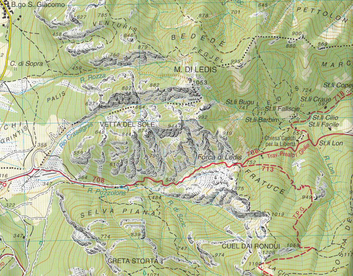 detail Prealpi del Gemonese 1:25 000 turistická mapa TABACCO #020