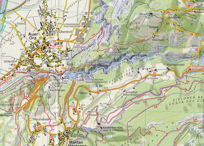 detail Südtiroler Weinstrasse, Strada del Vino 1:25 000 turistická mapa TABACCO #49