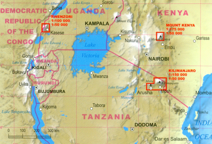 detail Afrika - nejvyšší vrcholy 1:150t - 1:1m trekkingová mapa TQ