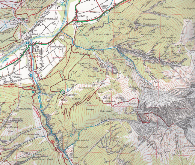 detail Allgäuer – Lechtaler Alpen Východ 1:25 000, turistická mapa, Alpenverein #2/2