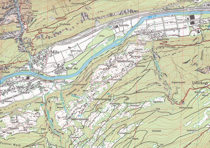 detail Lechtaler Alpen, Heiterwand und Muttekopfgebiet 1:25 000, turistická mapa letní