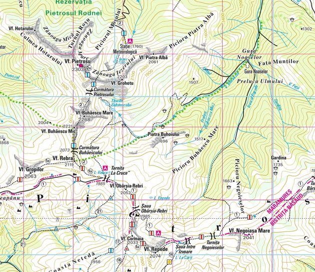 detail Munti Rodnei 1:50t turistická mapa DIMAP