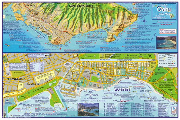 detail Oahu 1:154t Dive mapa + Waikiki plan FRANKO´S