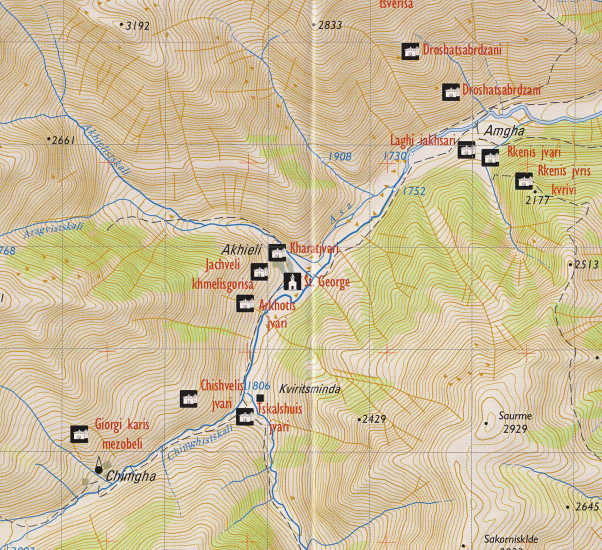 detail #3 Gruzie (Georgia; Barisakho, Roshka, Juta, Asa gorge) 1:50t mapa GEOLAND