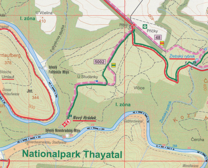 detail Národní park Podyjí & plán Znojma 1:25t, mapa GOL