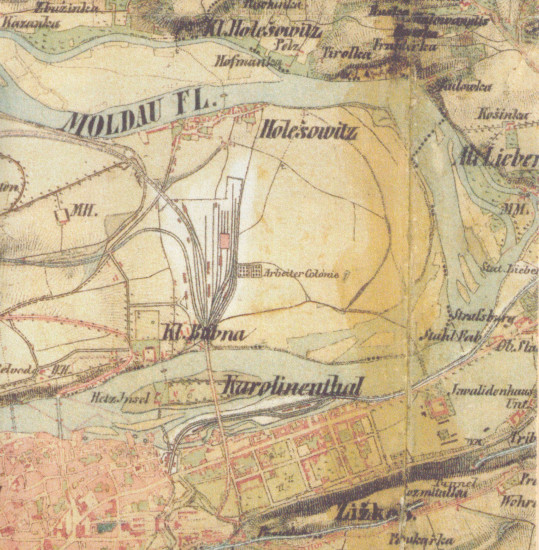 detail Praha a okolí, 1807 - 1869 faksimile, mapa GOL
