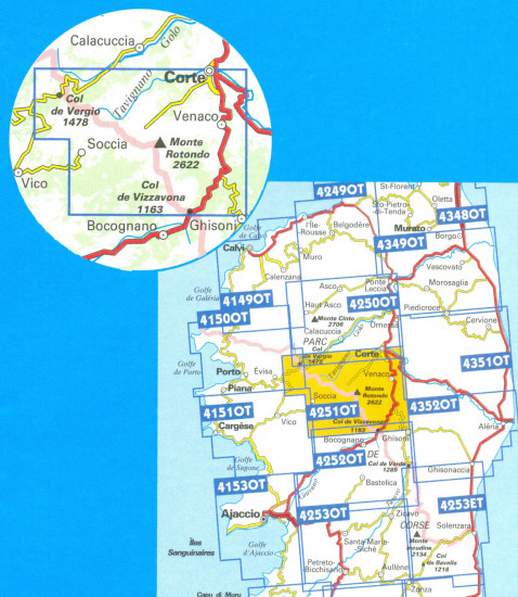 detail IGN 4251 OT Monte d´Oro / Monte Rotondo / PNR de Corse 1:25t mapa IGN