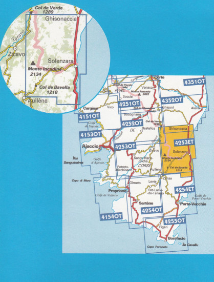 detail IGN 4253 ET Aiguilles de Bavella / Solenzara / PNR de Corse 1:25t mapa IGN