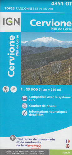 IGN 4351 OT Cervione, PNR de Corse 1:25t mapa IGN