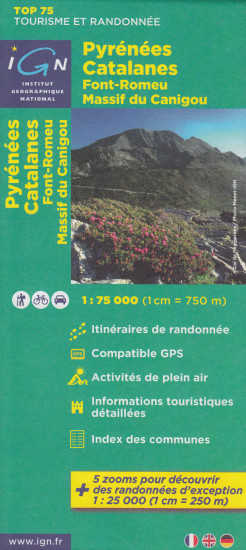 detail Pyrénées Catalanes, Font-Romeu, Massif Canigou 1:75t mapa IGN