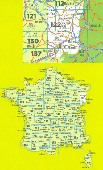 detail IGN 122 Colmar, Mulhouse, Bale 1:100t mapa IGN