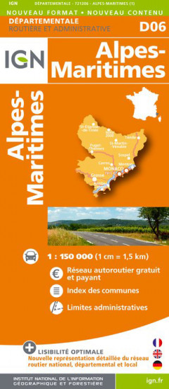 detail Alpes-Maritimes departement 1:150.000 mapa IGN