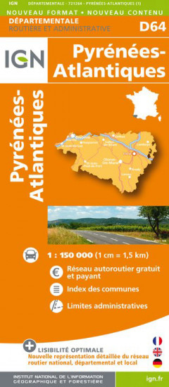 detail Pyrénées Atlantiques departement 1:150.000 mapa IGN