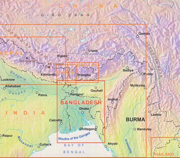detail Bangladéš (Bangladesh) 1:750t & India East 1:1,5m mapa ITM