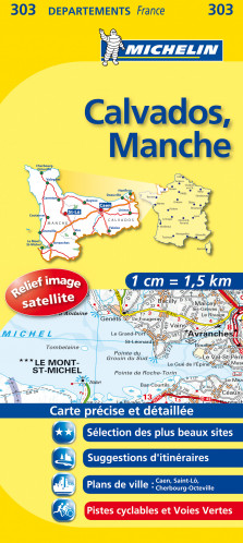 Calvados, Manche (Francie), mapa 1:150 000, MICHELIN