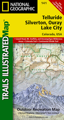 detail Telluride, Silverton, Ouray, Lake City (Colorado) turistická mapa GPS komp. NGS
