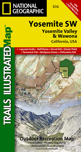 detail Yosemite Valley & Wawona národní park (Kaliforine) turistická mapa GPS komp. NGS