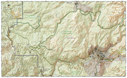 detail Yosemite Valley & Wawona národní park (Kaliforine) turistická mapa GPS komp. NGS