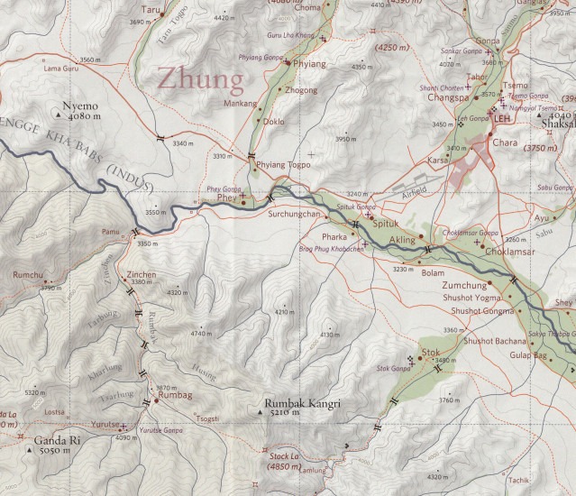 detail Ladakh & Zanskar Central (Indus, Zanskar, Pangong) 1:150t mapa OLIZANE