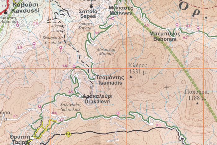 detail Mt. Thriptis, Zakros, Vai (Kréta) 1:50.000, turistická mapa ORAMA #406