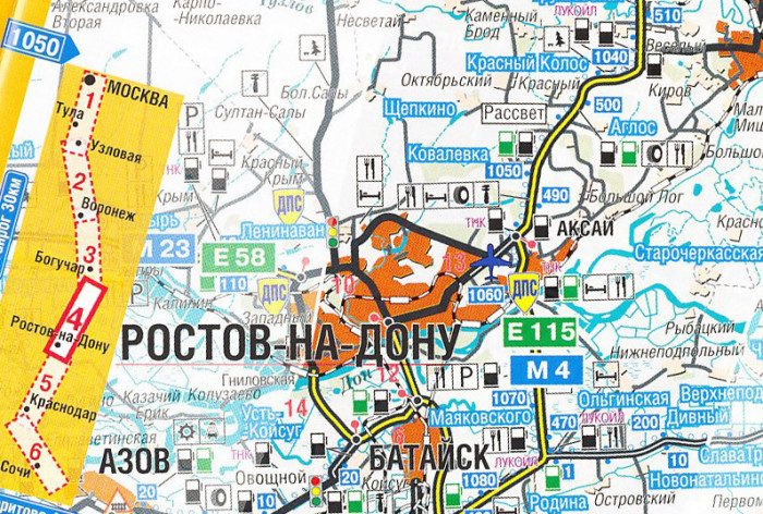 detail Moscow to Sochi (Russia) 1:600,000 Road Map & Sochi 1:13 700
