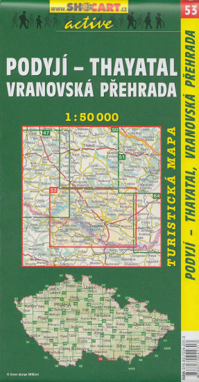 detail Podyjí-Thayatal, Vranovská přehrada 1:50t turistická mapa (53) SC