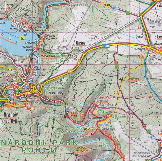 detail Podyjí-Thayatal, Vranovská přehrada 1:50t turistická mapa (53) SC