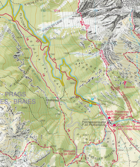 detail Cortina d´Ampezzo e Dolomiti Ampezzane 1:25 000 turistická mapa TABACCO #03