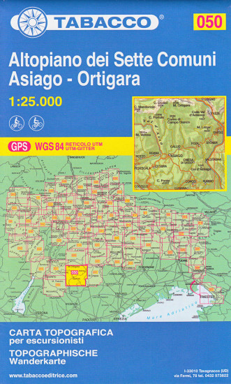 detail Altopiano dei Sette Comuni, Asiago 1:25 000 turistická mapa TABACCO #50