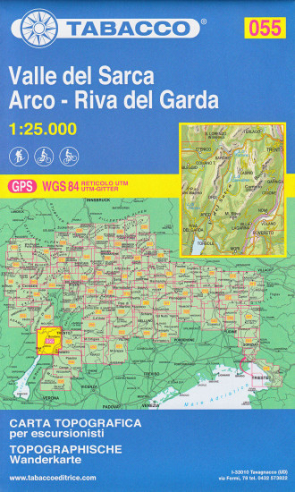 detail Valle del Sarca, Arco – Riva del Grada 1:25 000 turistická mapa TABACCO #55