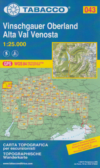 detail Vinschgauer Oberland, Alta Val Venosta 1:25 000 turistická mapa TABACCO #43