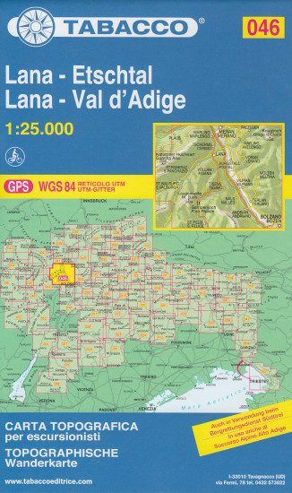 detail Lana, Etschtal, Val d´Adige 1:25 000 turistická mapa TABACCO #46