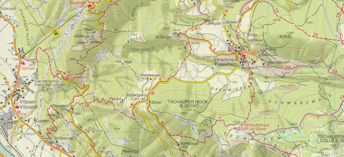 detail Lana, Etschtal, Val d´Adige 1:25 000 turistická mapa TABACCO #46