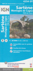IGN 4254 OT Sartene, Montagne de Cagna, PNR de Corse 1:25t mapa IGN