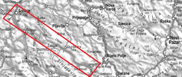 detail Kaňon řeky Tara 1:100.000 turistická mapa IS
