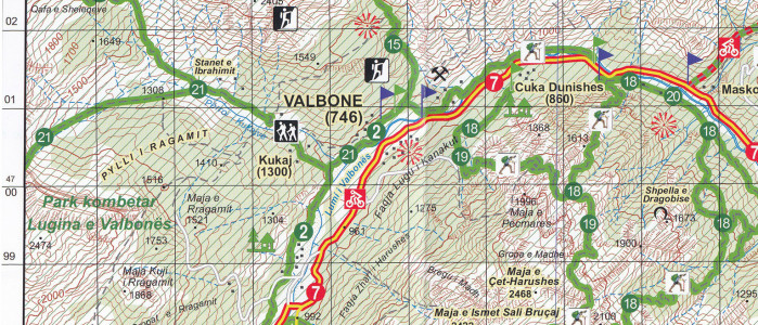 detail Albánie 1:50 000 (2) Tropoja – B. Curri – Valbona