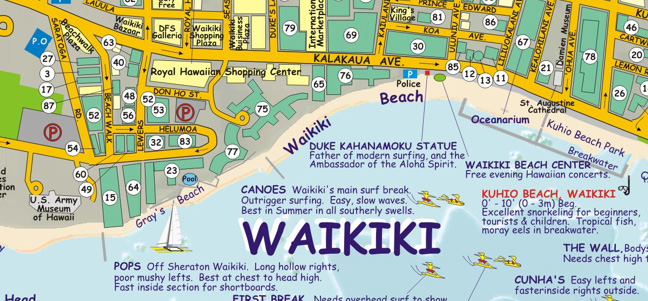 detail Oahu 1:154t Dive mapa + Waikiki plan FRANKO´S