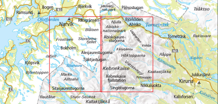 detail Abisko Kebnekaise Nikkaluokta 1:75.000 turistická mapa NORSTEDTS