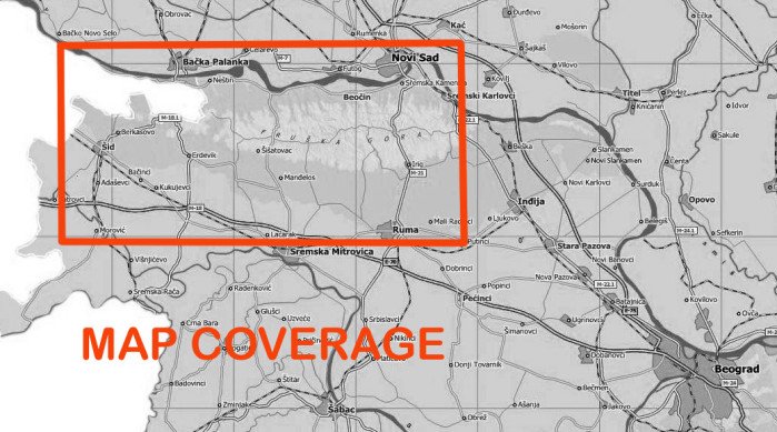 detail Fruška Gora 1:85.000 turistická mapa IS