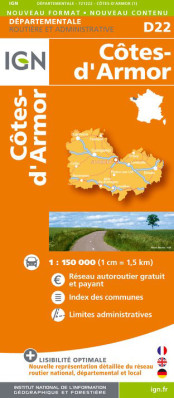Côtes-d´Armor departement 1:150.000 mapa IGN