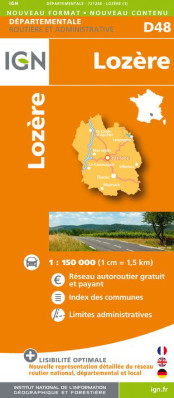 Lozere departement 1:150.000 mapa IGN