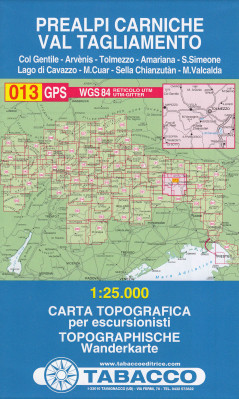 Prealpi Carniche, Val Tagliamento 1:25 000 turistická mapa TABACCO #013