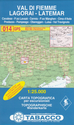Val di Fiemme, Lagorai, Latemar 1:25 000 turistická mapa TABACCO #014