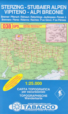 Sterzing – Stubaier Alpen, Vipiteno 1:25 000 turistická mapa TABACCO #38