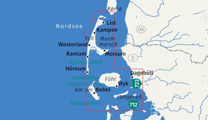 detail Sylt, Amrum, Föhr, Langeness 1:35.000 turisktická mapa KOMPASS 784