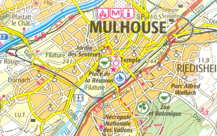 detail IGN 122 Colmar, Mulhouse, Bale 1:100t mapa IGN