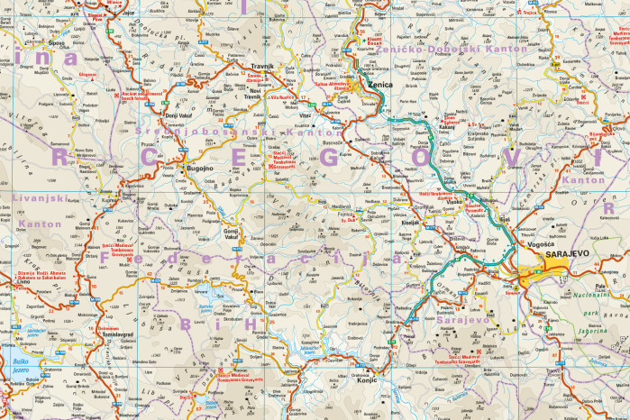 detail Bosnia & Herzegovina, Montenegro 1:350.000 mapa RKH