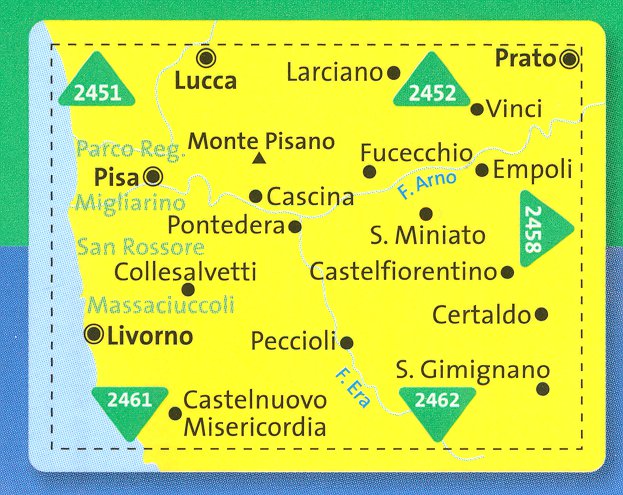 detail Toskánsko - Pisa, Livorno, San Miniato 1:50t mapa #2457 KOMPASS